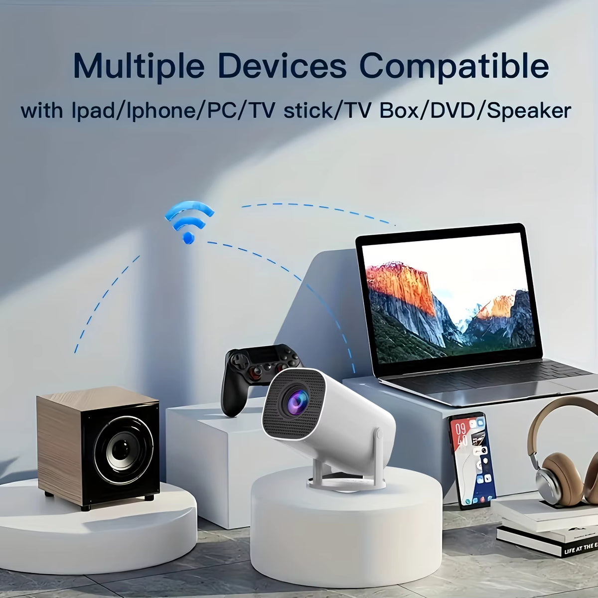 HD Mini Projector, Supports 4K Video, Resolution 1280X720P, Portable Design, with Remote Control, Brings Home Theater Experience